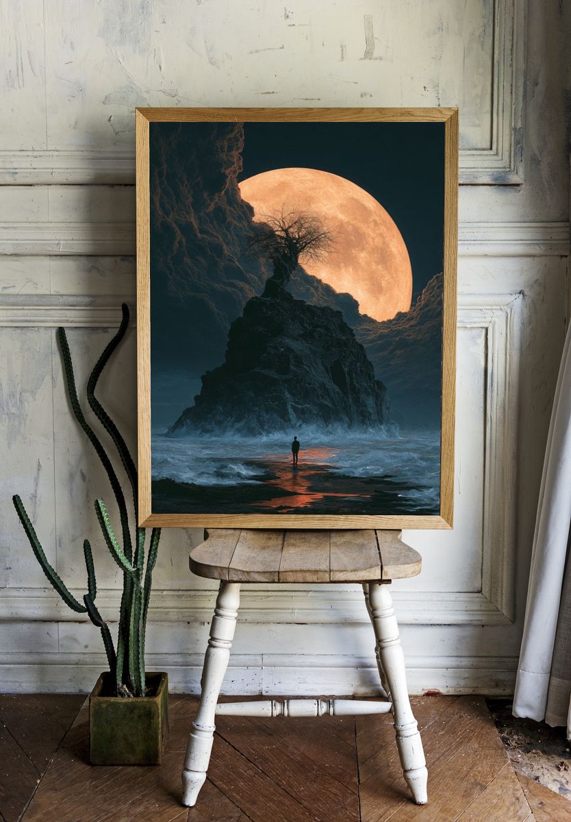 Moonlit Cliffscape Fantasy Print. — room view 1