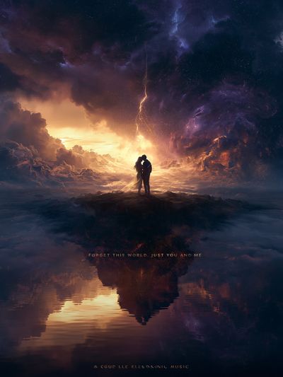 Cosmic Lovers Surrealism Poster.