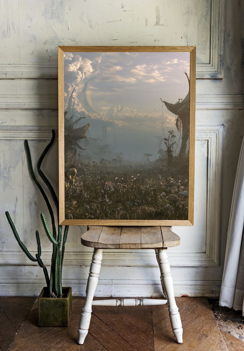 Surreal Alien Meadow Poster. room preview