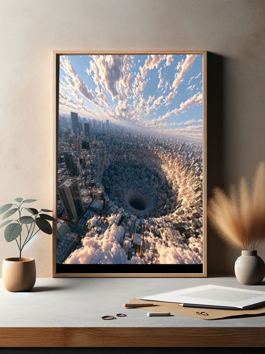 City Sinkhole Surrealism Poster. — room view 2