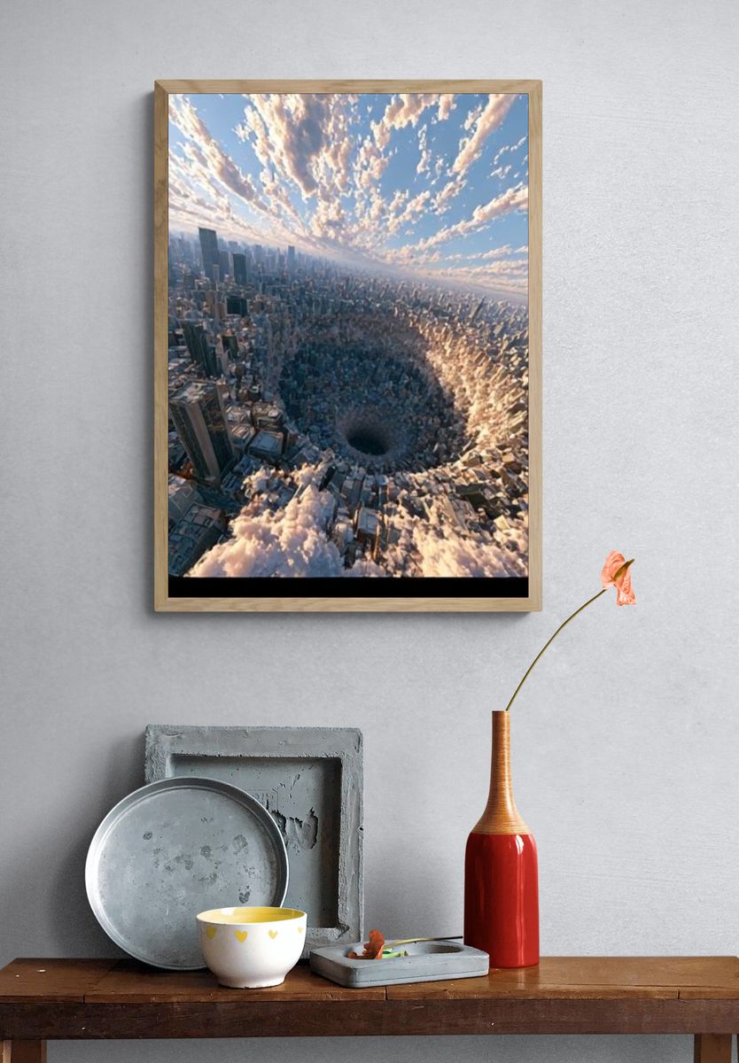 City Sinkhole Surrealism Poster. — room view 3
