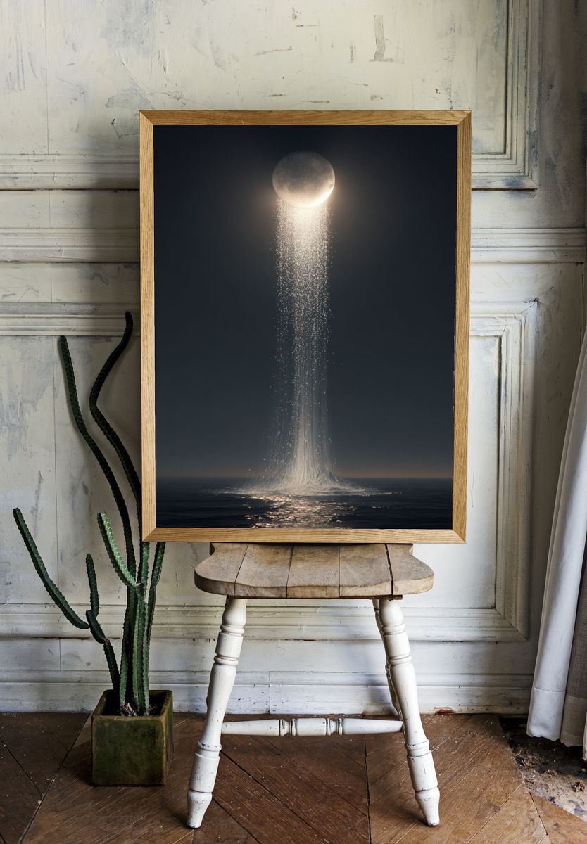 Moonlit Ocean Beam Surrealism Poster. room preview