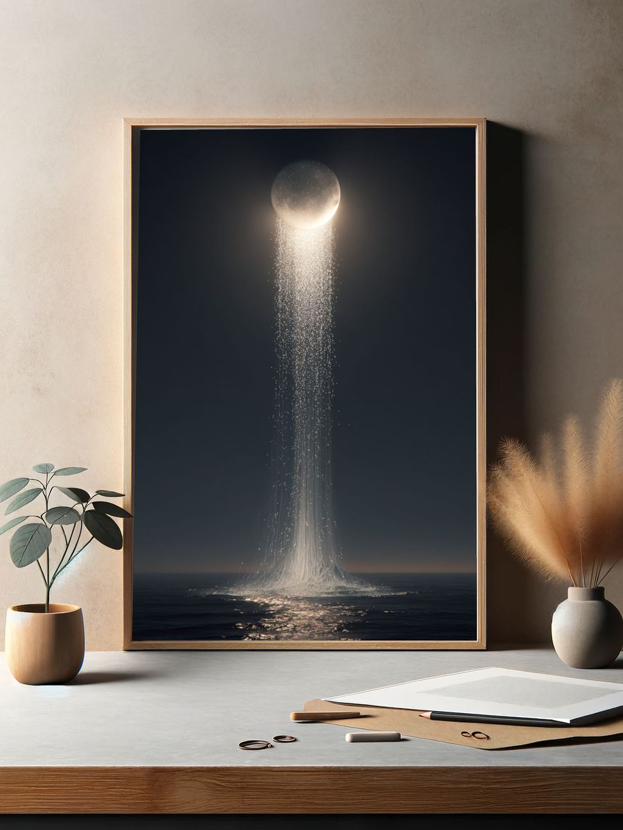 Moonlit Ocean Beam Surrealism Poster. — room view 2