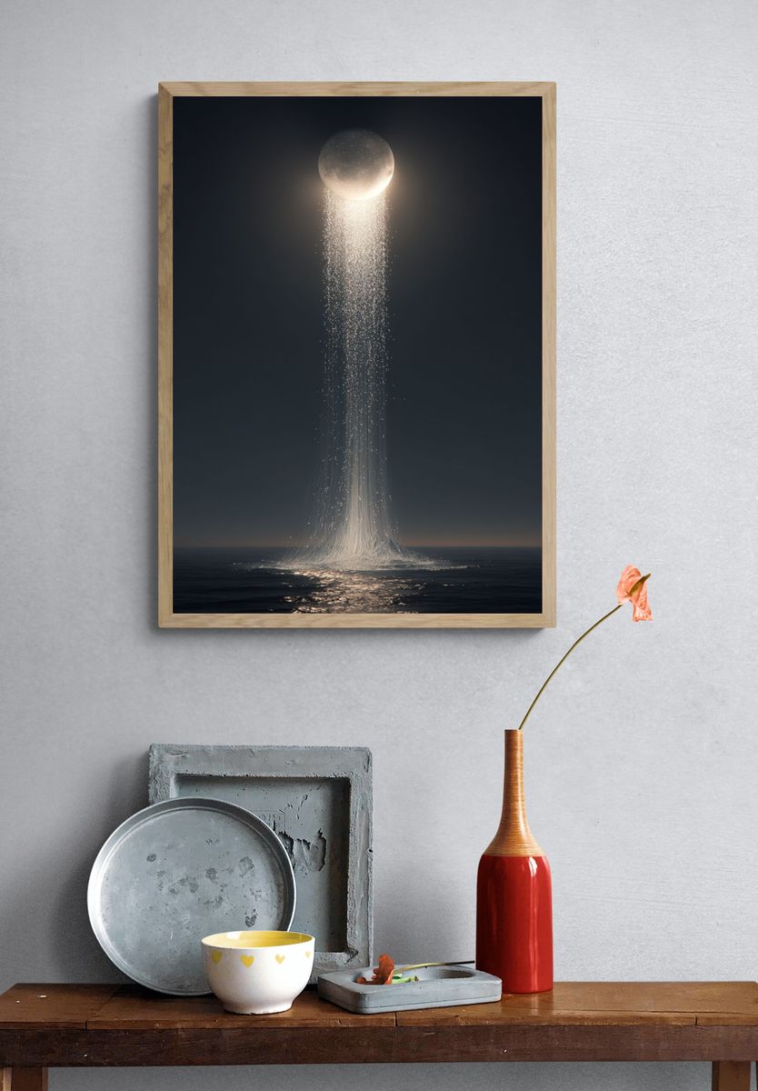 Moonlit Ocean Beam Surrealism Poster. — room view 3