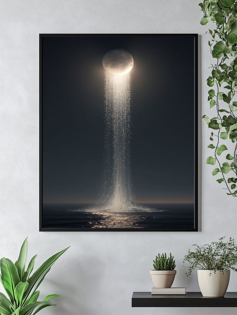 Moonlit Ocean Beam Surrealism Poster. — room view 4