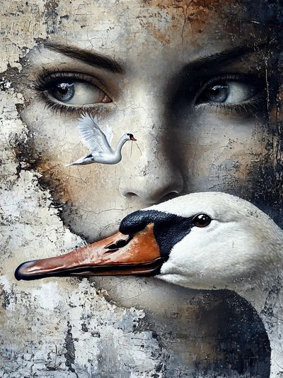 Swan and Woman Surrealism Poster.