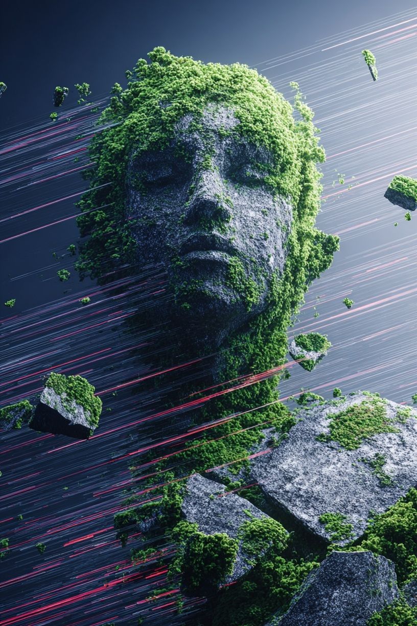 Ethereal Stone Face Digital Art Poster. poster detail