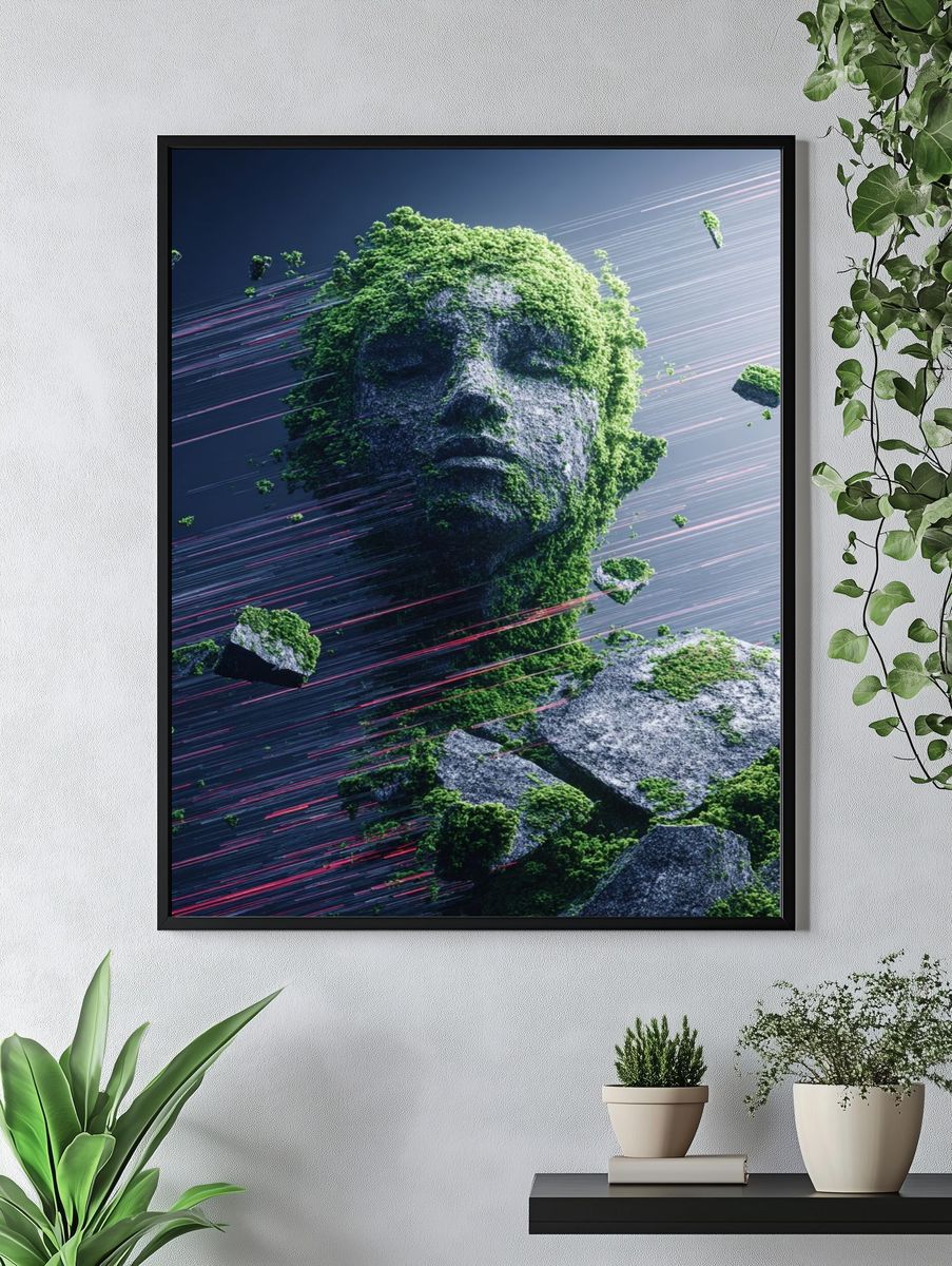 Ethereal Stone Face Digital Art Poster. — room view 4