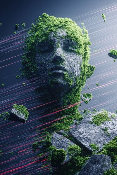 Ethereal Stone Face Digital Art Poster. poster print