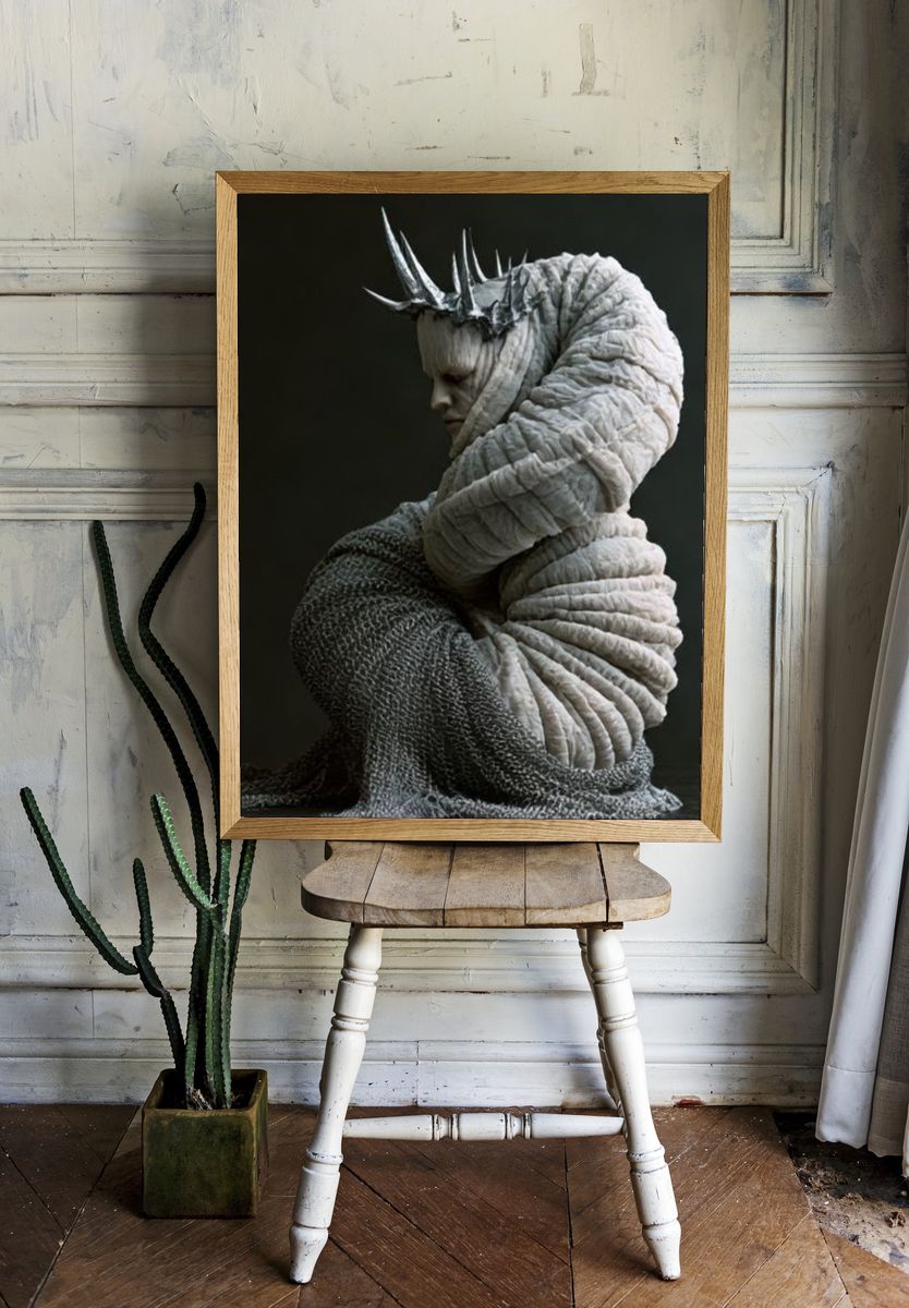 Surreal Crowned Figure Print. room preview