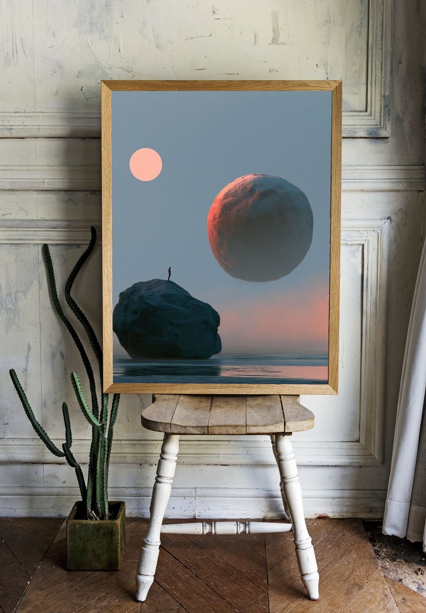Floating Moon Over Sea Print. room preview