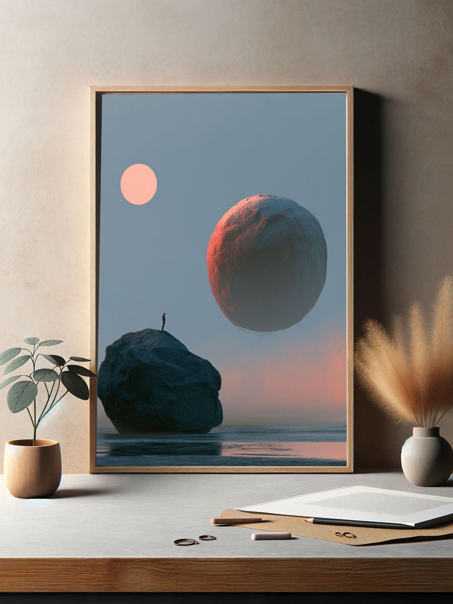 Floating Moon Over Sea Print. — room view 2