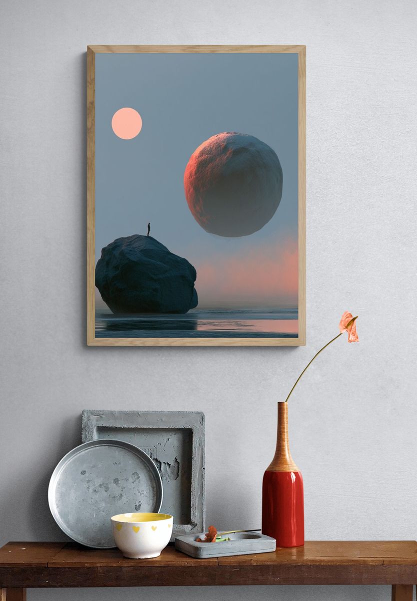 Floating Moon Over Sea Print. — room view 3