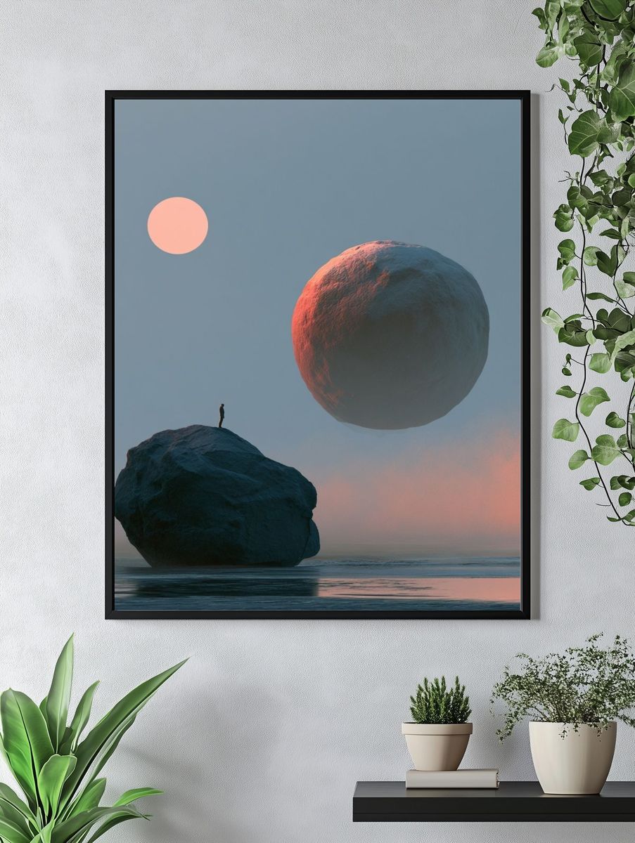Floating Moon Over Sea Print. — room view 4