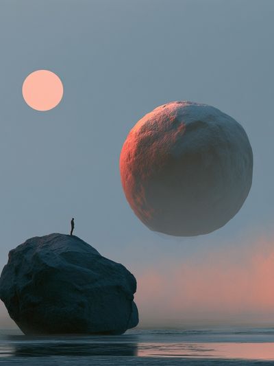 Floating Moon Over Sea Print.