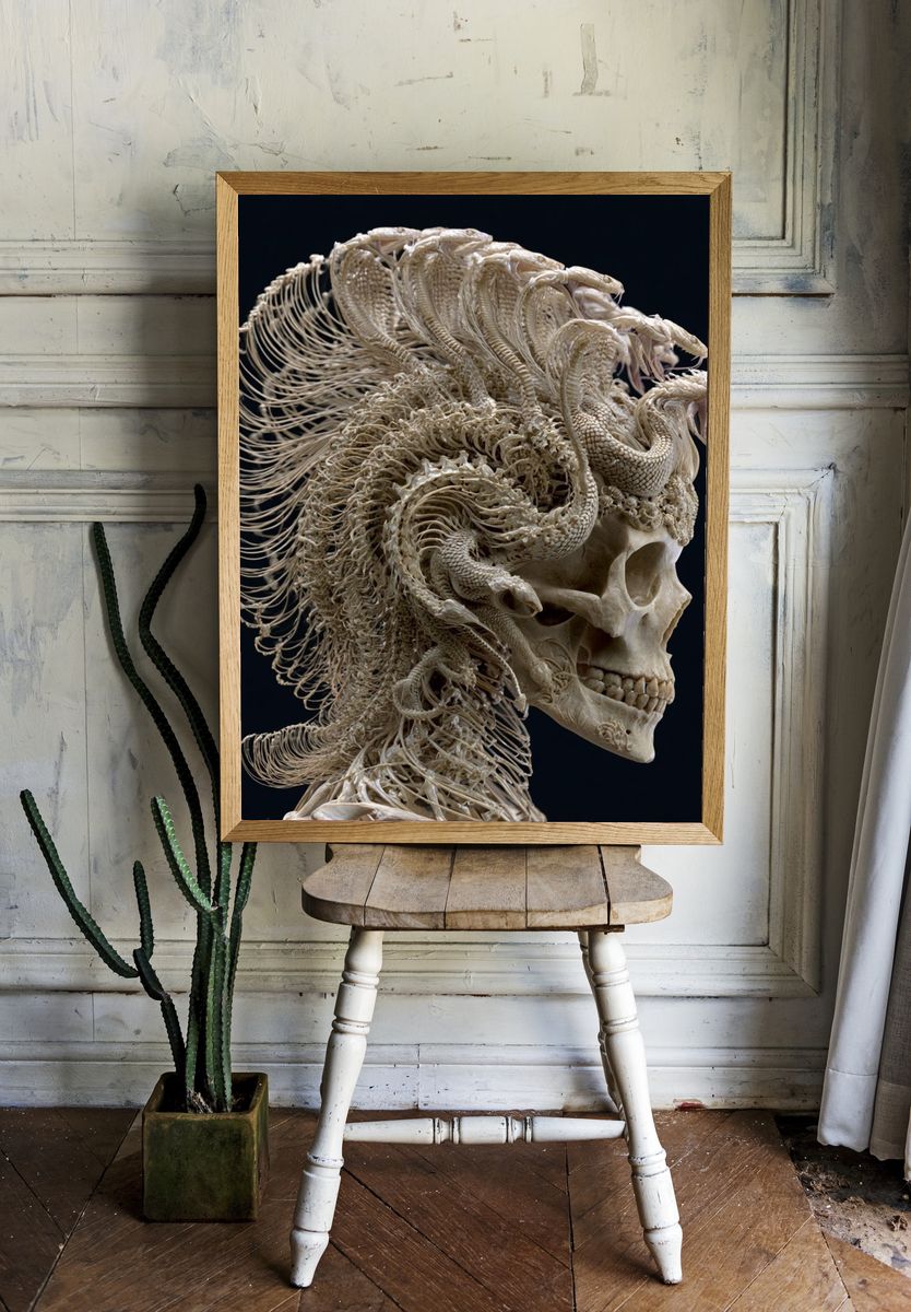 Serpent Skull Surrealism Print. room preview