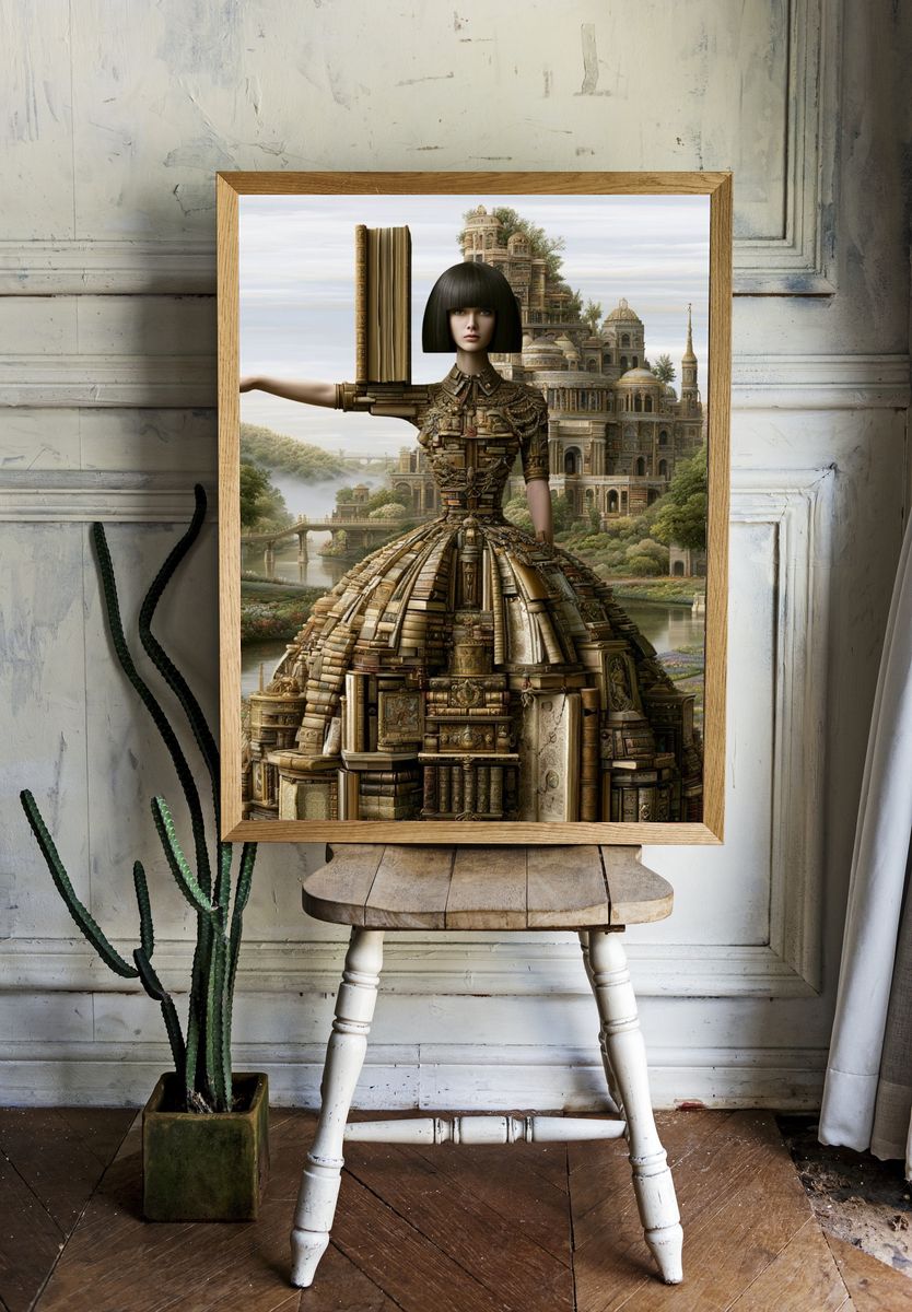 Surreal Library Gown Illustration Poster. — room view 1