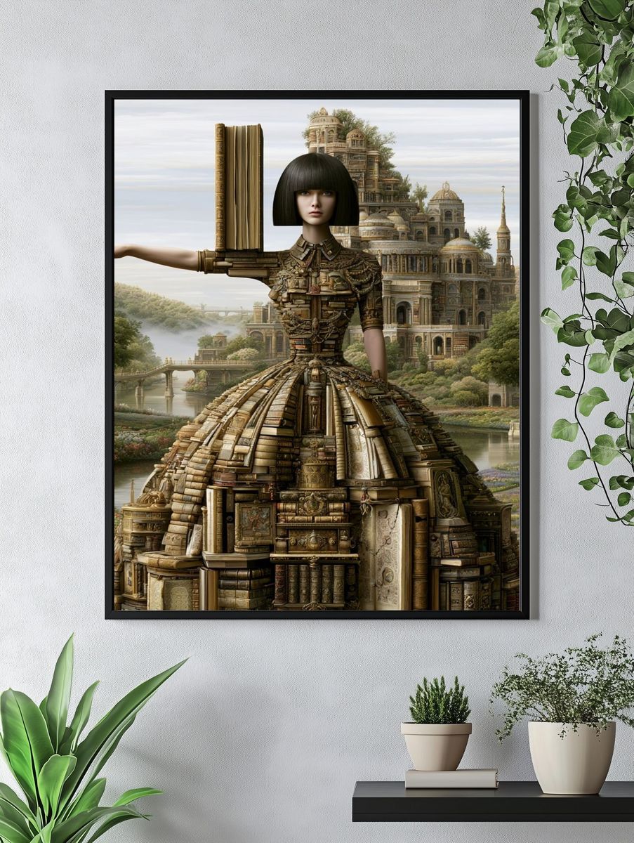 Surreal Library Gown Illustration Poster. — room view 4