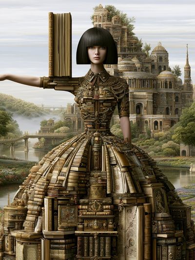 Surreal Library Gown Illustration Poster.