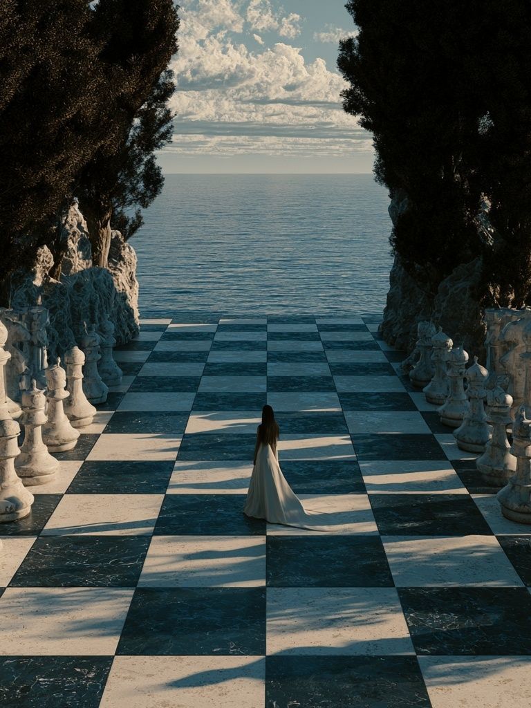 Seaside Chessboard Surrealism Print. poster detail