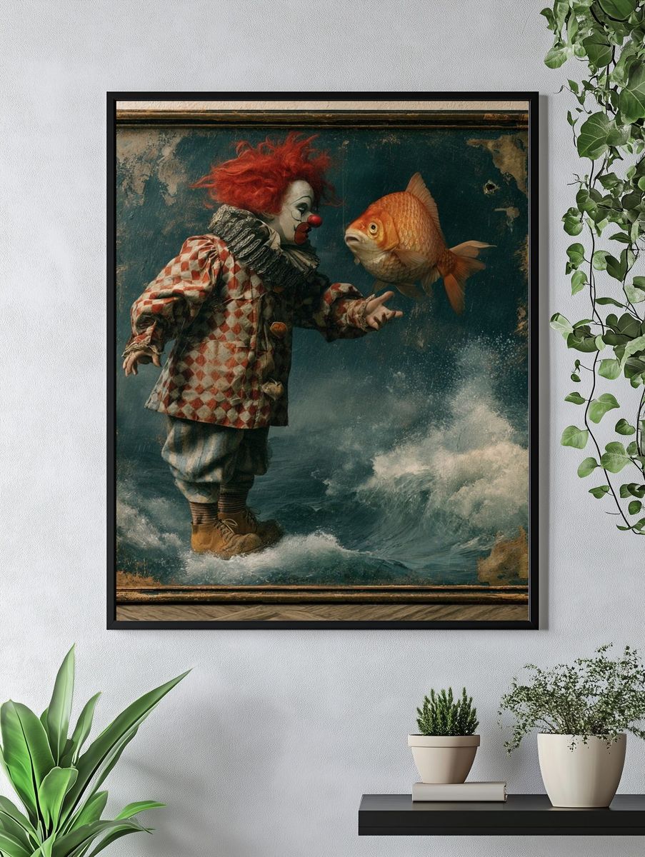 Clown and Goldfish Surrealism Poster. — room view 4