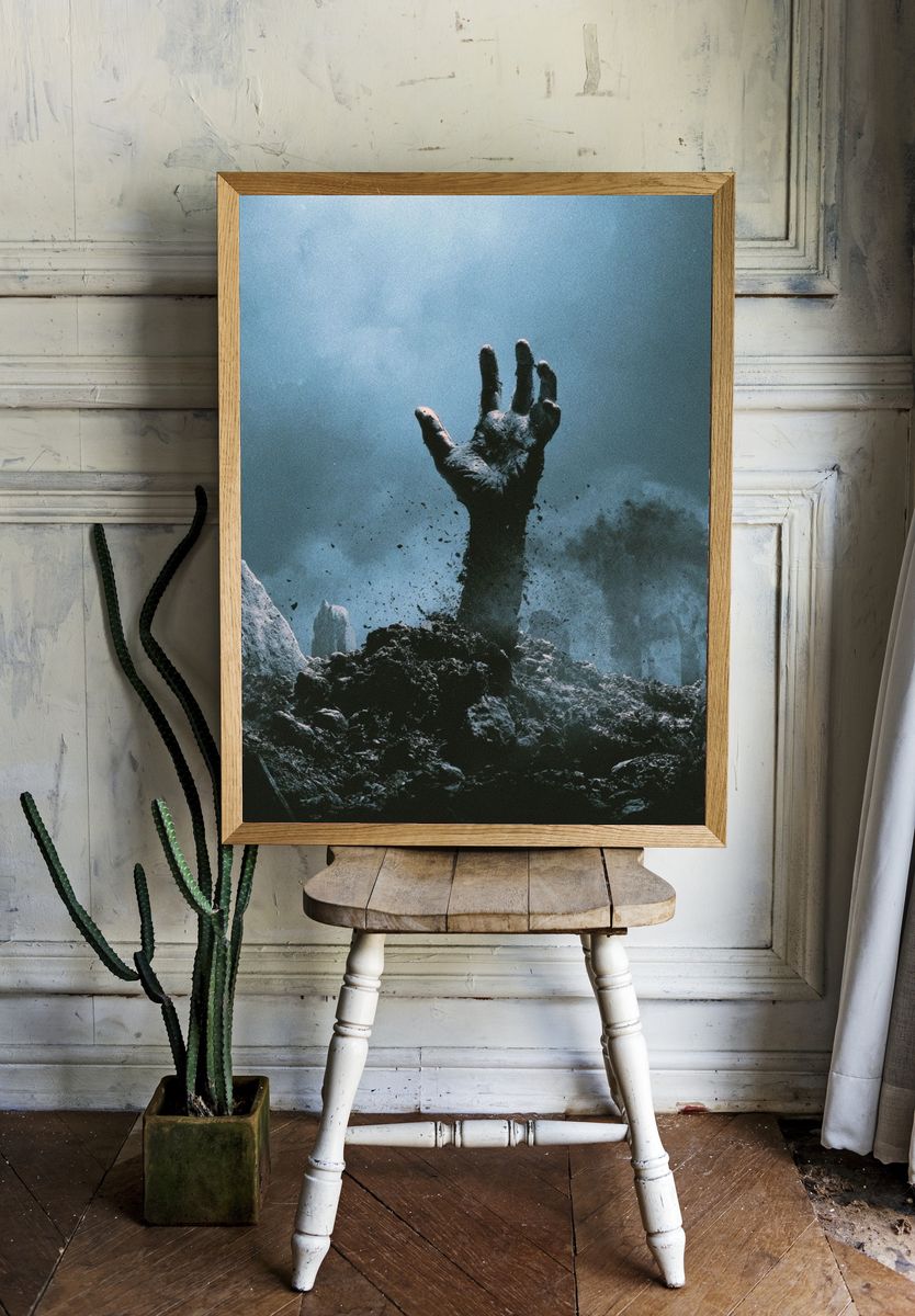 Emerging Hand Surrealism Print. room preview