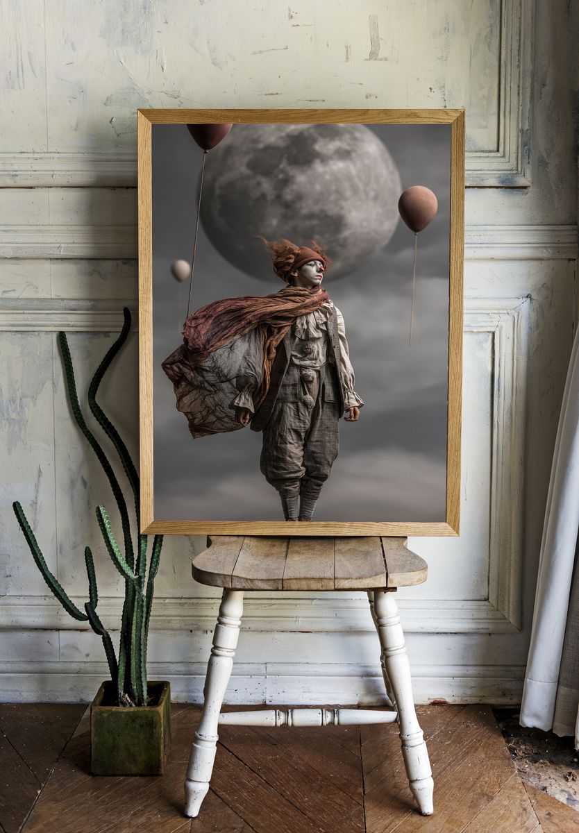 Surreal Clown Moon Poster. room preview