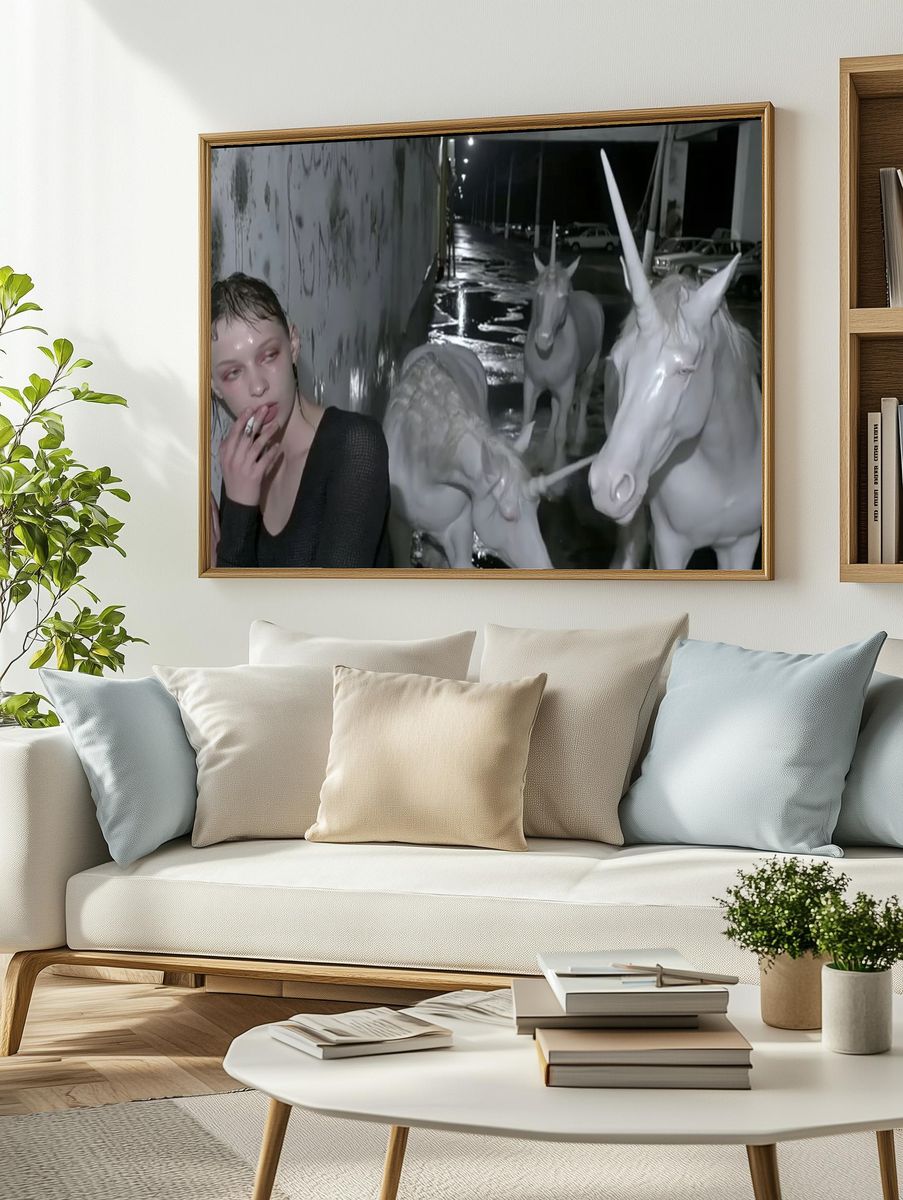 Surreal Unicorn Night Street Print. — room view 2