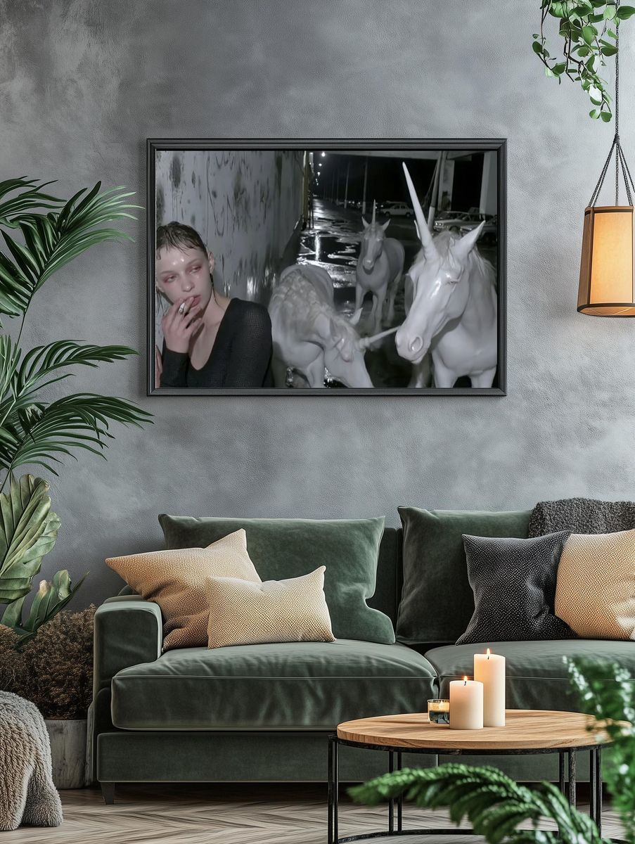 Surreal Unicorn Night Street Print. — room view 4