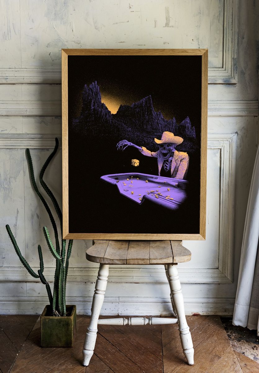 Skeleton Cowboy Casino Surrealism Poster. room preview