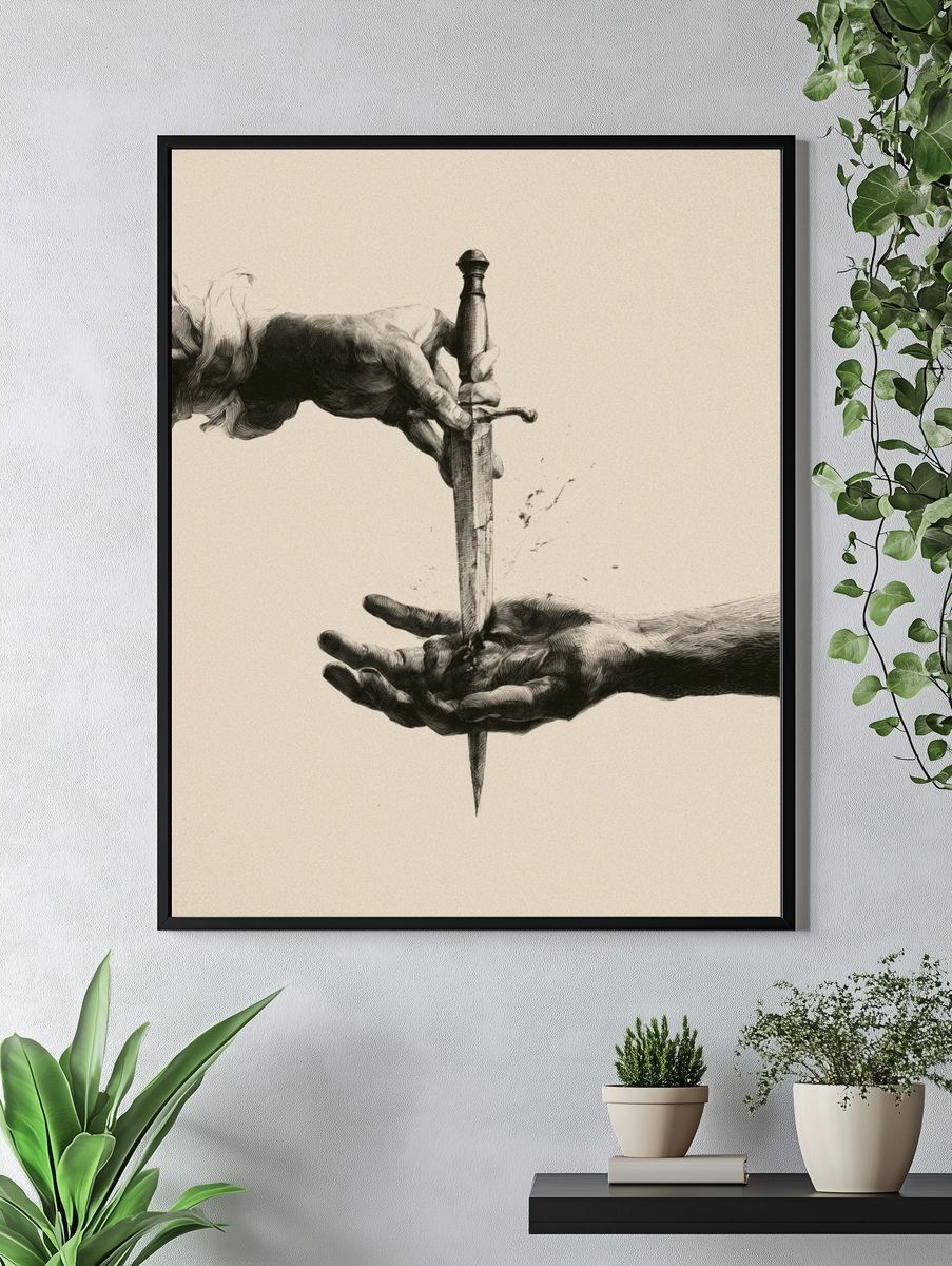 Hands and Dagger Surrealism Print. — room view 4