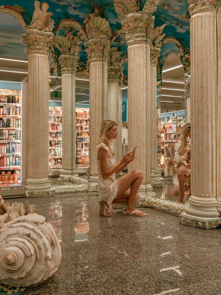 Surreal Columned Store Interior Poster. poster detail
