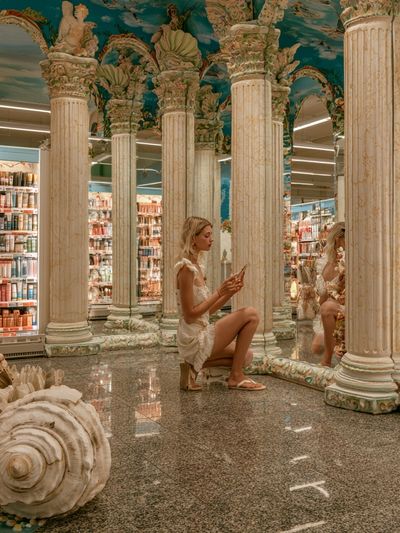Surreal Columned Store Interior Poster. poster
