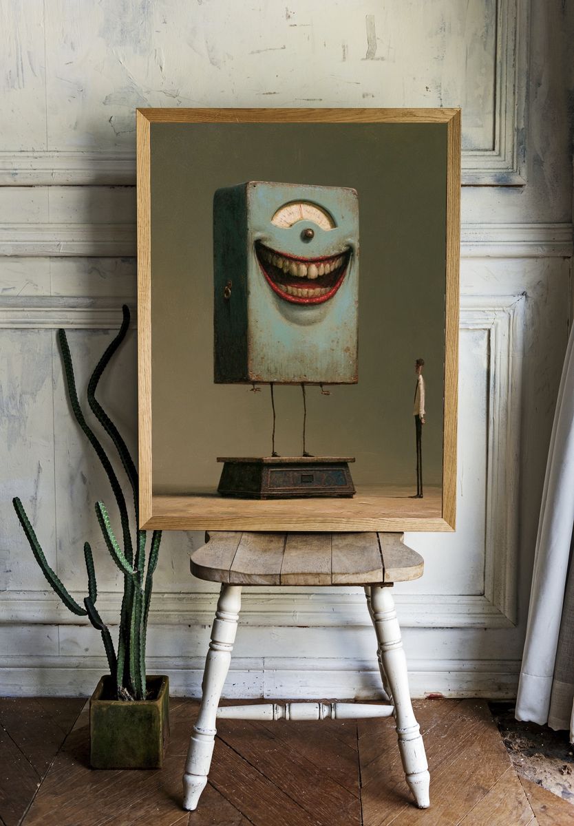 Surreal Smiling Machine Print. room preview