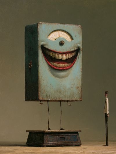 Surreal Smiling Machine Print. poster