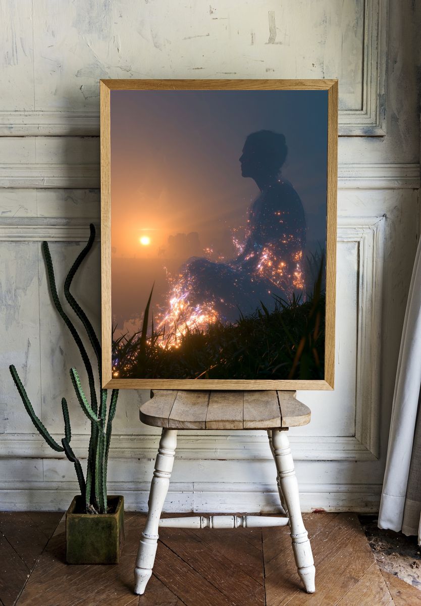 Cosmic Silhouette Sunset Print. — room view 1