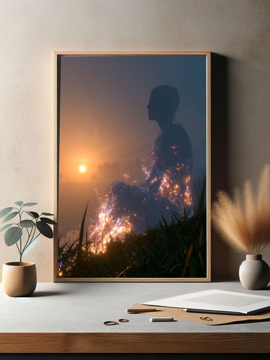 Cosmic Silhouette Sunset Print. — room view 2