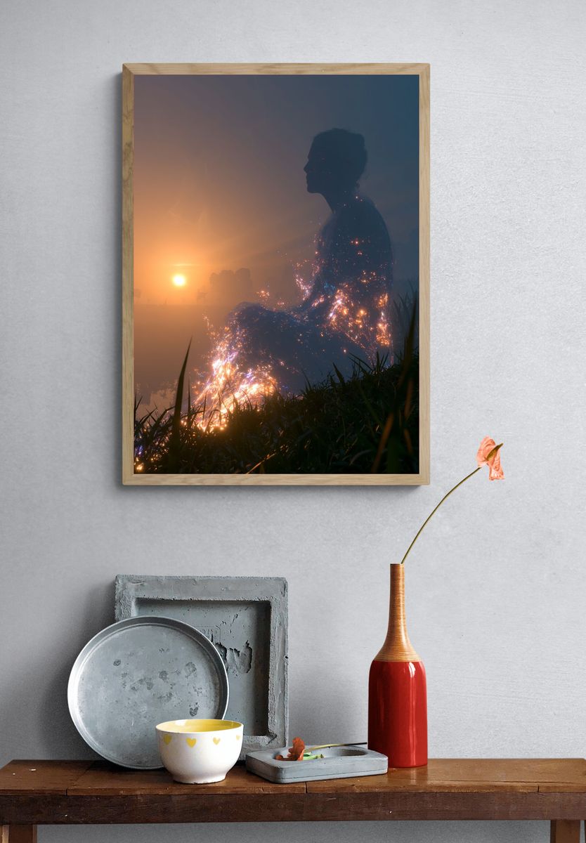 Cosmic Silhouette Sunset Print. — room view 3