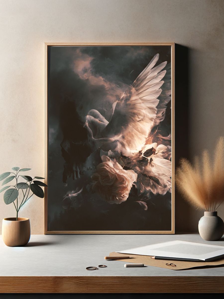 Dove and Roses Surrealism Poster. — room view 2
