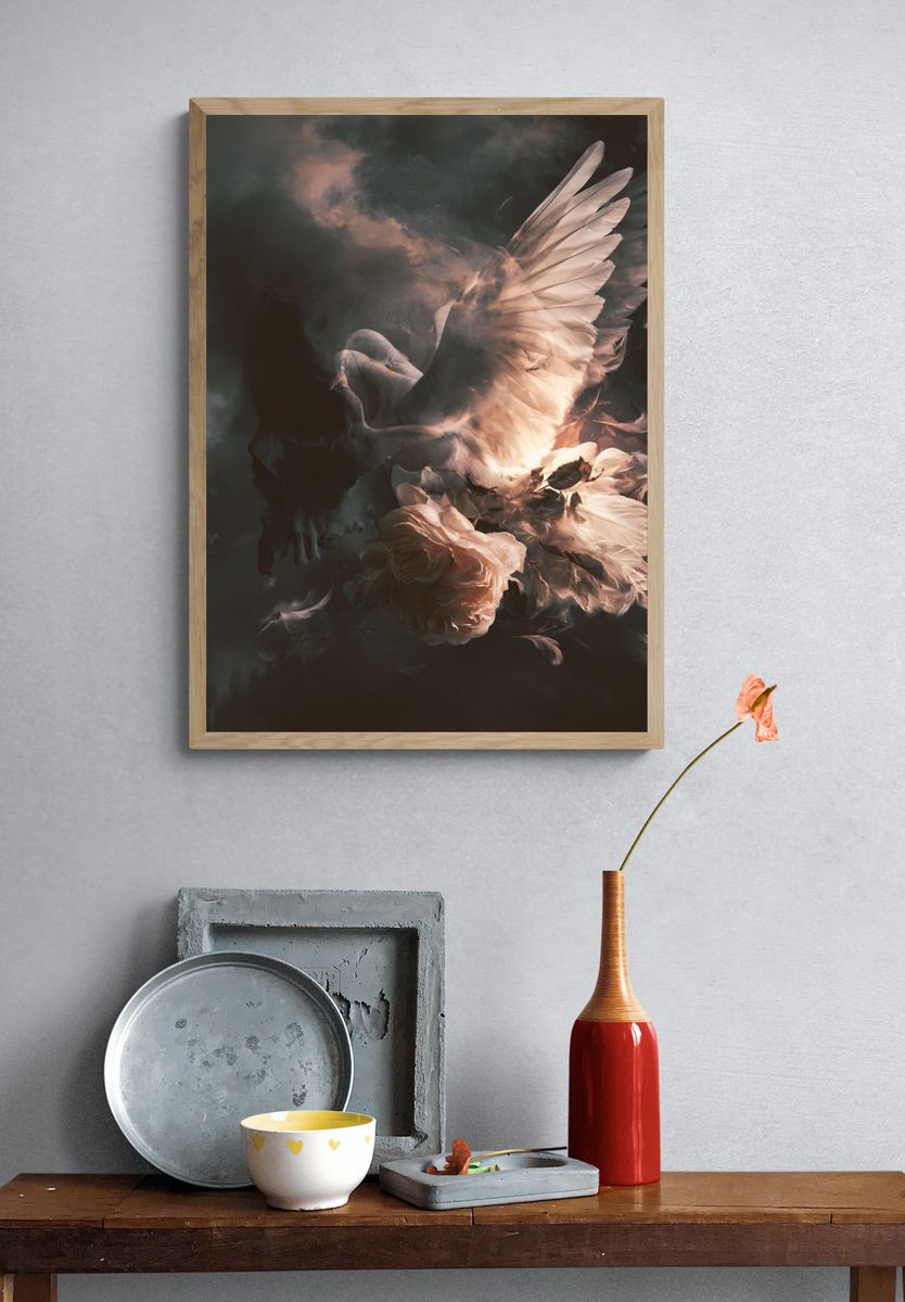 Dove and Roses Surrealism Poster. — room view 3