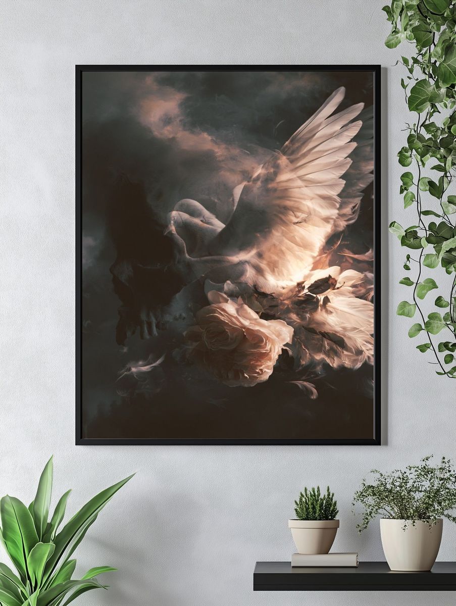 Dove and Roses Surrealism Poster. — room view 4