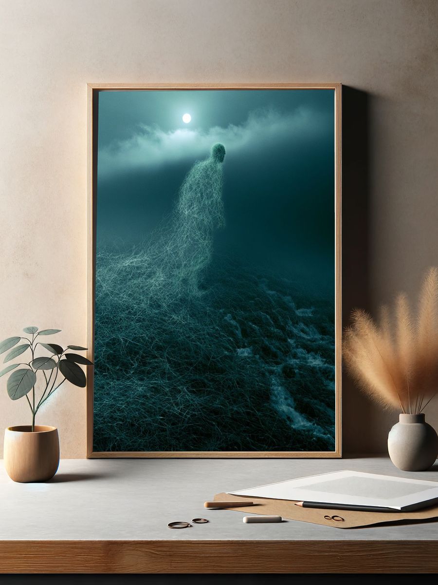 Moonlit Wire Figure Surrealism Print. — room view 2