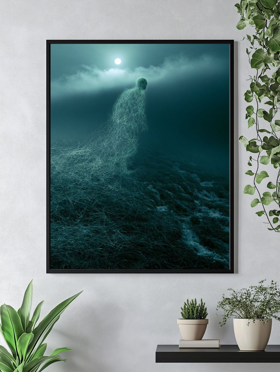 Moonlit Wire Figure Surrealism Print. — room view 4