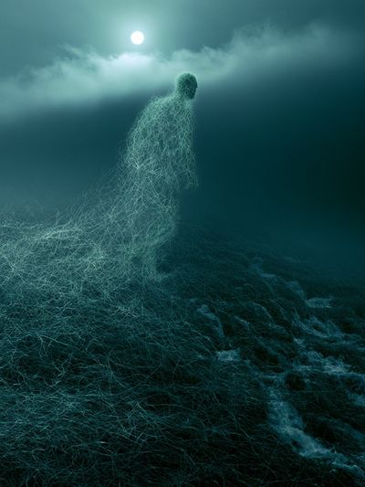 Moonlit Wire Figure Surrealism Print.