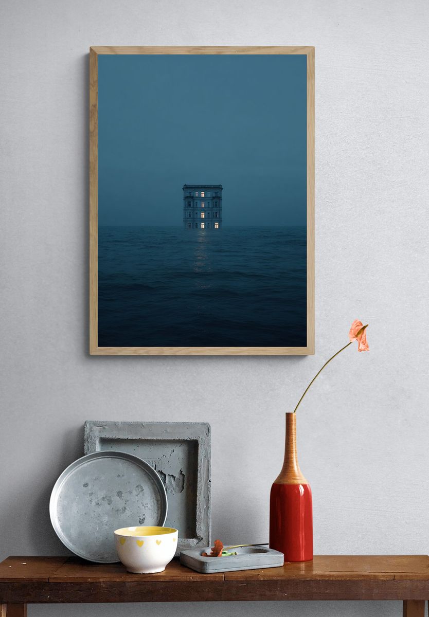 Solitary House at Sea Print. — room view 3