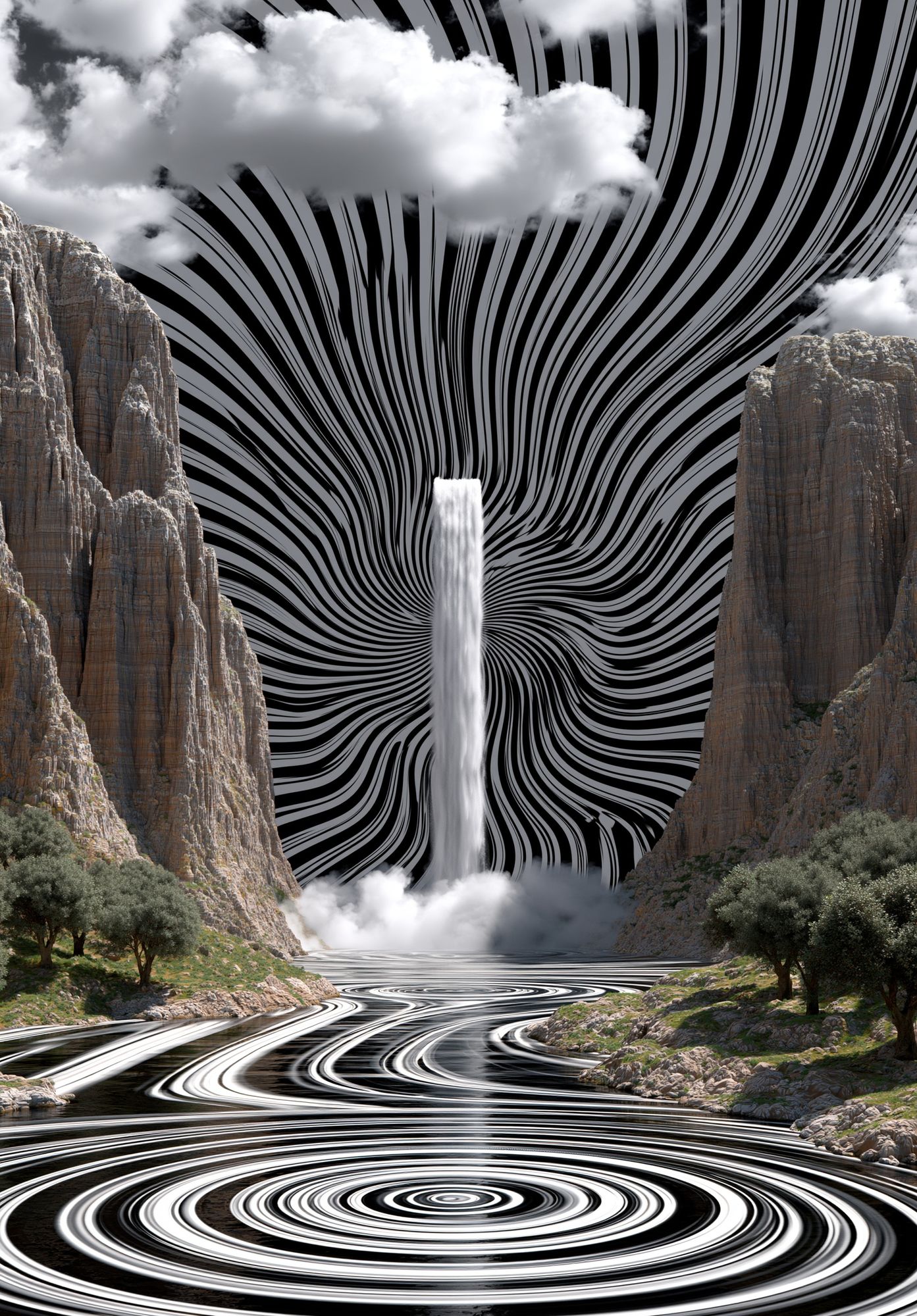 Surreal Canyon Waterfall Print. poster — fine-art art
