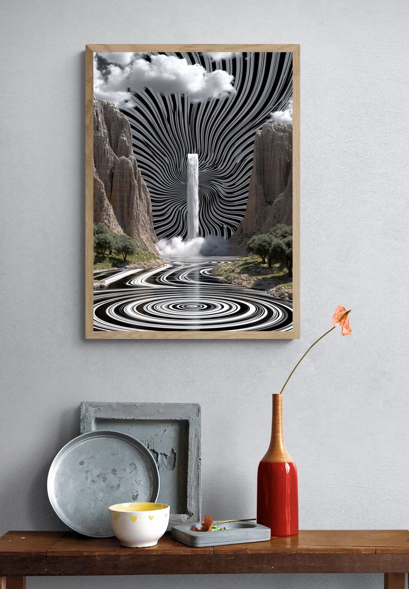 Surreal Canyon Waterfall Print. — room view 3