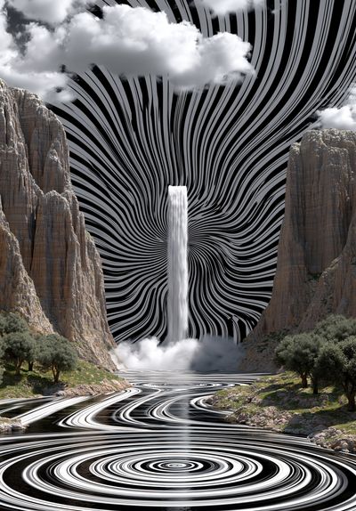 Surreal Canyon Waterfall Print. poster