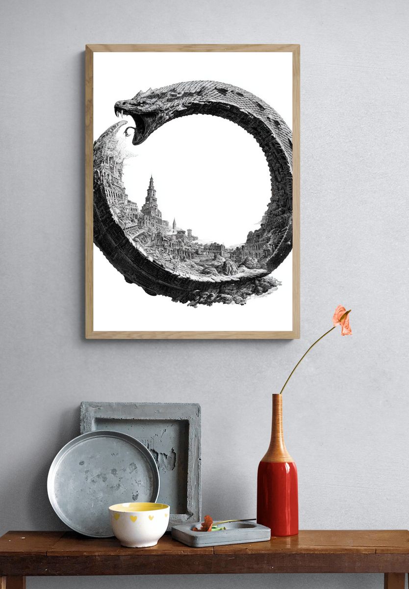 Serpent Ruins Surrealism Print. — room view 3