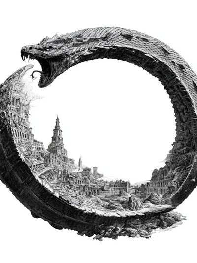 Serpent Ruins Surrealism Print.